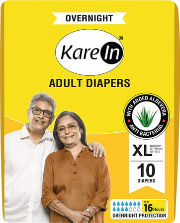 Kare In Overnight Adult Diapers Xl Waist Size 127-165 Cm (50-65)Tape Style Leak Proof 10 Count