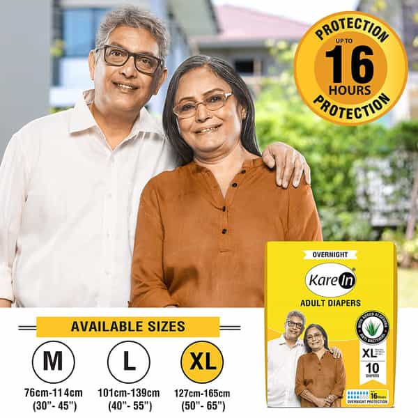 Kare In Overnight Adult Diapers Xl Waist Size 127-165 Cm (50-65)Tape Style Leak Proof 10 Count