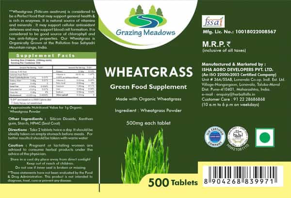 Grazing Meadows Wheatgrass 500 Mg - 500 Tablets