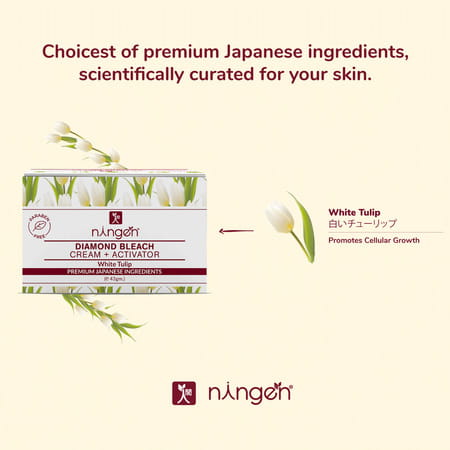 Ningen Diamond Bleach (Cream + Activator) White Tulip Extracts For Cleanser And Younger Skin - 43g