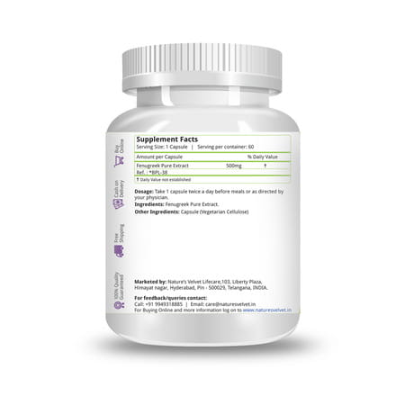 Natures Velvet Fenugreek Pure Extract 500 Mg | 60 Veggie Capsules