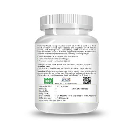 Natures Velvet Fenugreek Pure Extract 500 Mg | 60 Veggie Capsules