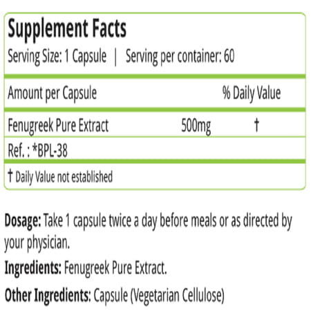 Natures Velvet Fenugreek Pure Extract 500 Mg | 60 Veggie Capsules