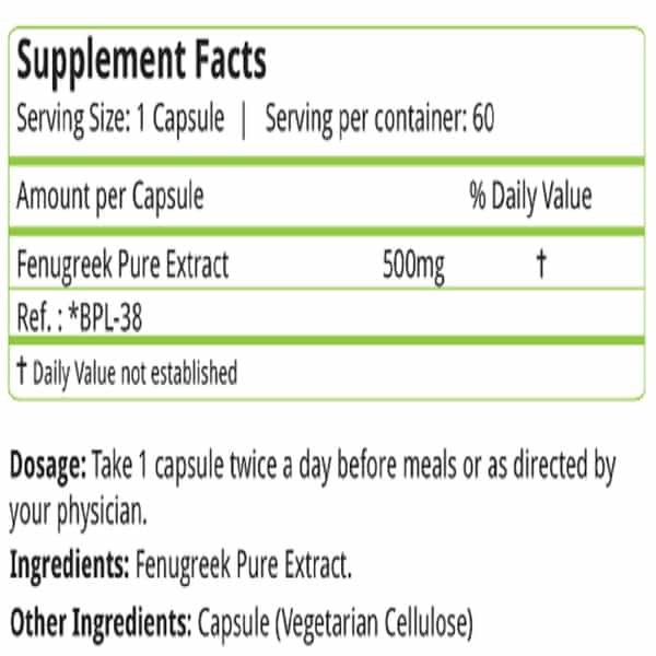 Natures Velvet Fenugreek Pure Extract 500 Mg | 60 Veggie Capsules