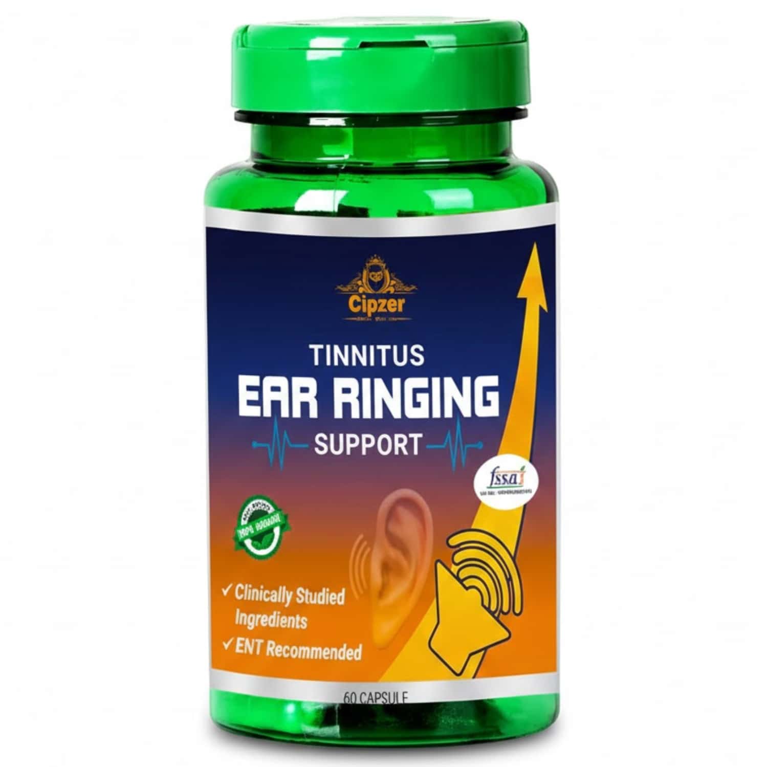 Cipzer Tinnitus 60 Capsules | Supports Ear Health & Eases Ringing| Buzzing & Hissing