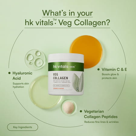Hk Vitals Veg Collagen Supplement (Orange | 200g) | With Biotin | Vitamin C & E | Sodium Hyaluronate