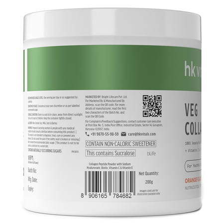 Hk Vitals Veg Collagen Supplement (Orange | 200g) | With Biotin | Vitamin C & E | Sodium Hyaluronate
