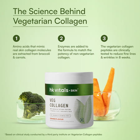 Hk Vitals Veg Collagen Supplement (Orange | 200G) | With Biotin | Vitamin C & E | Sodium Hyaluronate