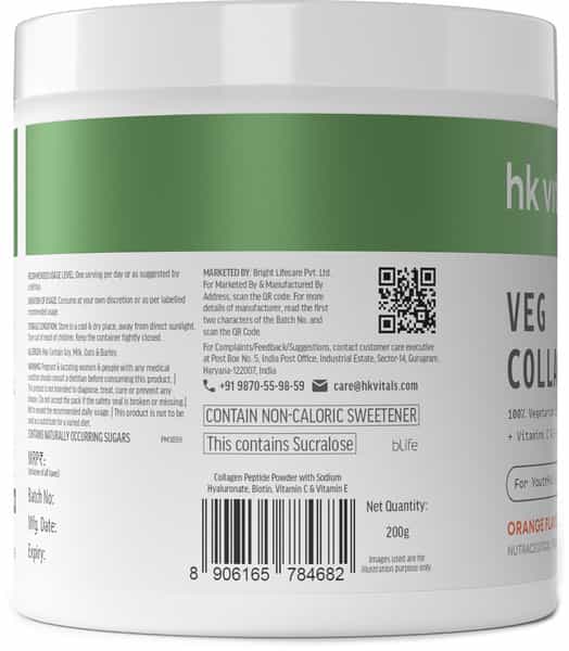 Hk Vitals Veg Collagen Supplement (Orange | 200G) | With Biotin | Vitamin C & E | Sodium Hyaluronate