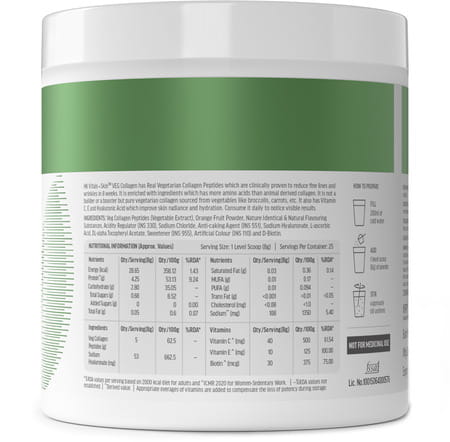 Hk Vitals Veg Collagen Supplement (Orange | 200G) | With Biotin | Vitamin C & E | Sodium Hyaluronate