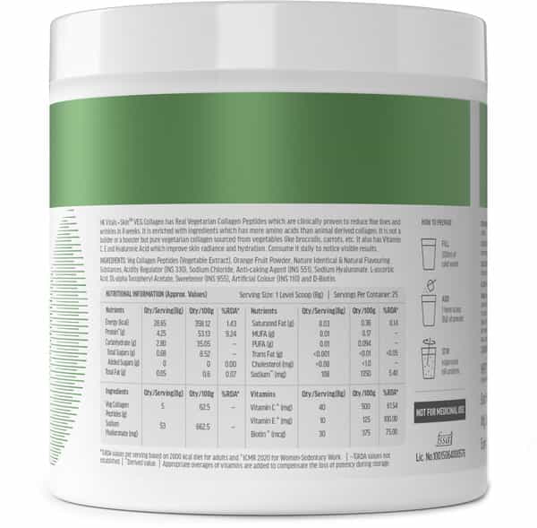 Hk Vitals Veg Collagen Supplement (Orange | 200G) | With Biotin | Vitamin C & E | Sodium Hyaluronate