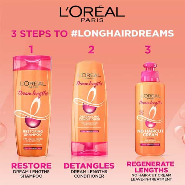 L'oreal Paris Shampoo | Nourishes | Repair & Shine | For Long And Lifeless Hair | Dream Lengths 1Ltr
