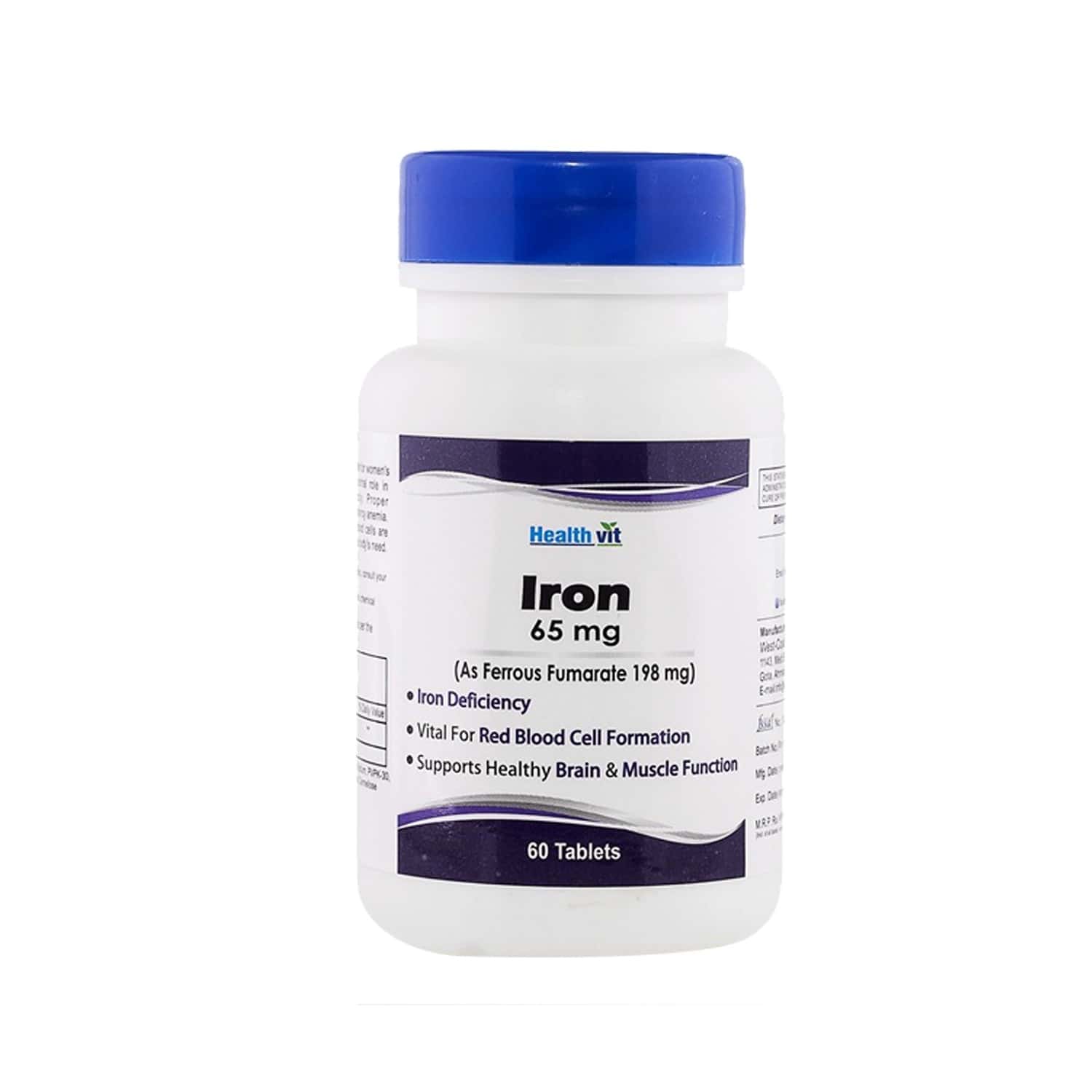 Buy Healthvit Iron Ferrous Fumarate 65mg Iron Tablets Bottle Of 60