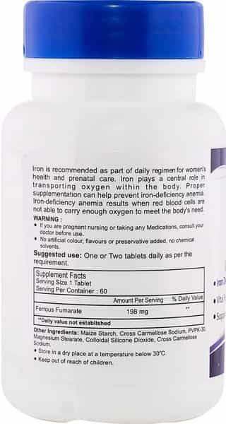 Healthvit Iron Ferrous Fumarate 65Mg Iron Tablets Bottle Of 60