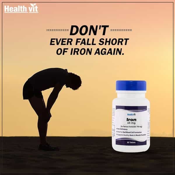 Healthvit Iron Ferrous Fumarate 65Mg Iron Tablets Bottle Of 60