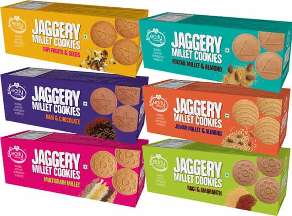 Early Foods Assorted Pack Of 6 - Ragi Dry Fruit Multigrain Jowar Foxtail Chocolate Jaggery Cookies