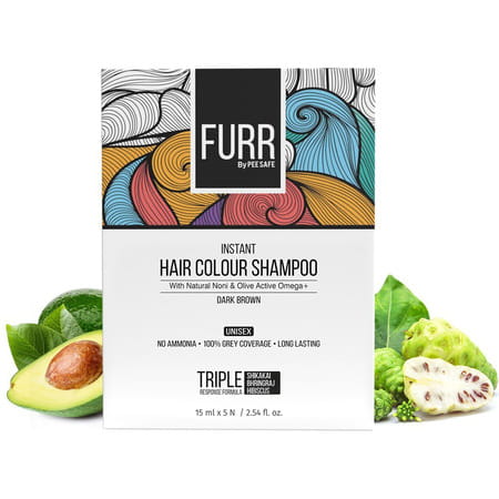 Furr Instant Hair Colour Shampoo With Natural Noni & Olive Active Omega+ (Dark Brown) - Pack Of 5