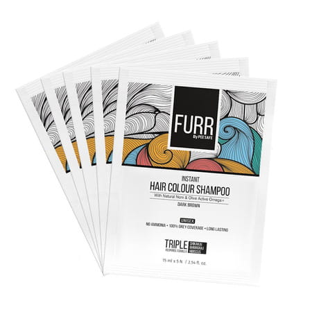 Furr Instant Hair Colour Shampoo With Natural Noni & Olive Active Omega+ (Dark Brown) - Pack Of 5