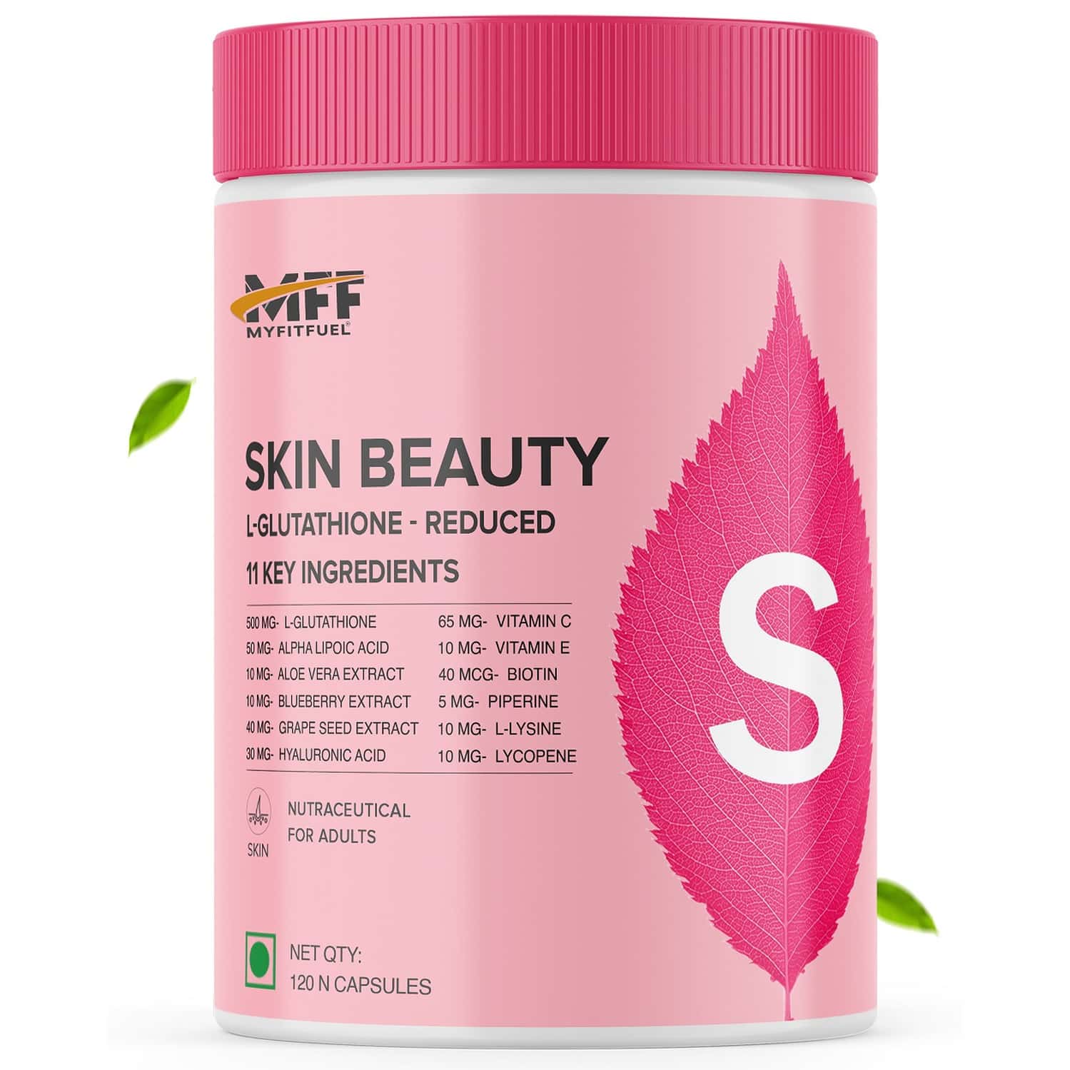 Myfitfuel Skin Beauty Glutathione (120 Capsules) +lycopene, Vitamin C & E, Hyaluronic, Biotin &more