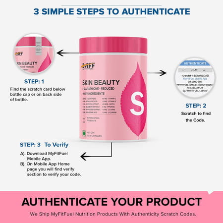 Myfitfuel Skin Beauty Glutathione (120 Capsules) +Lycopene, Vitamin C & E, Hyaluronic, Biotin &More