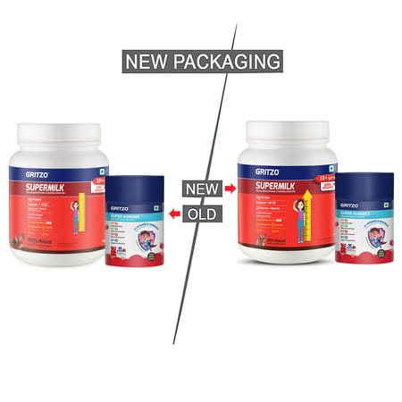 Gritzo Supermilk Height+ 13+Y Girls With Super Gummies (Double Chocolate - 1kg & Strawberry - 30n)