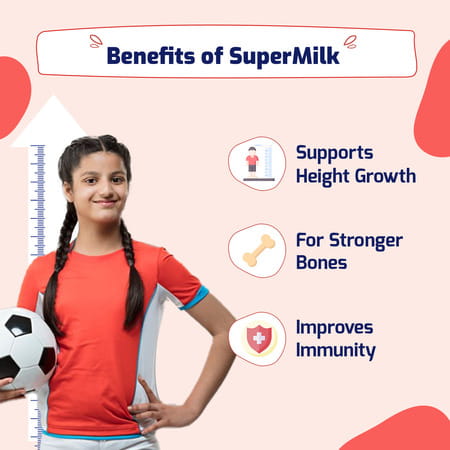 Gritzo Supermilk Height+ 13+Y Girls With Super Gummies (Double Chocolate - 1kg & Strawberry - 30n)