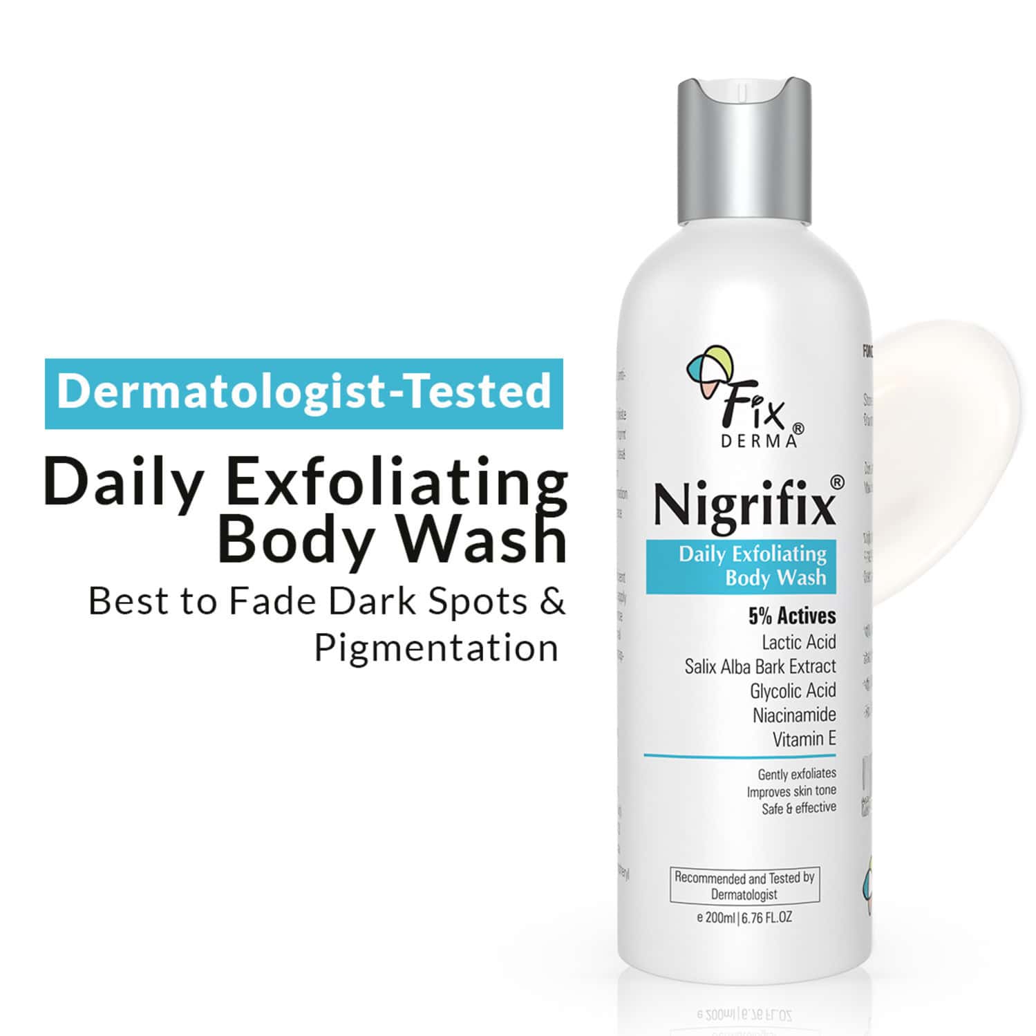 Fixderma Nigrifix Exfoliating Body Wash With 5% Actives | Gentle Exfoliating Shower Gel 200ml