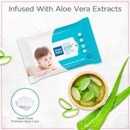 Meemee Baby Gentle Wet Wipes With Aloe Vera Extracts | 72 Count | Pack Of 3 (216 Wipes)