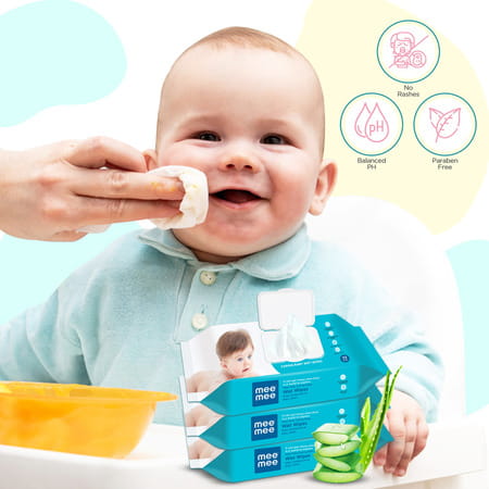 Meemee Baby Gentle Wet Wipes With Aloe Vera Extracts | 72 Count | Pack Of 3 (216 Wipes)