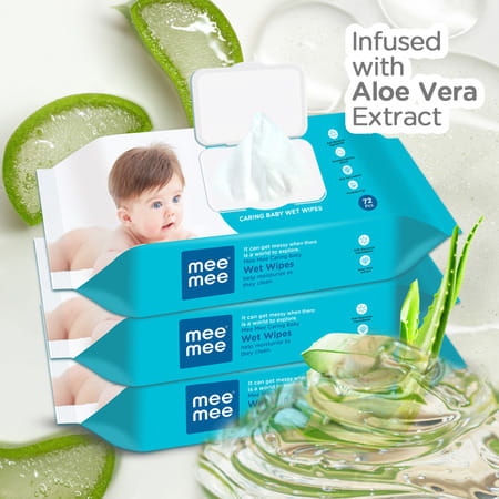 Meemee Baby Gentle Wet Wipes With Aloe Vera Extracts | 72 Count | Pack Of 3 (216 Wipes)