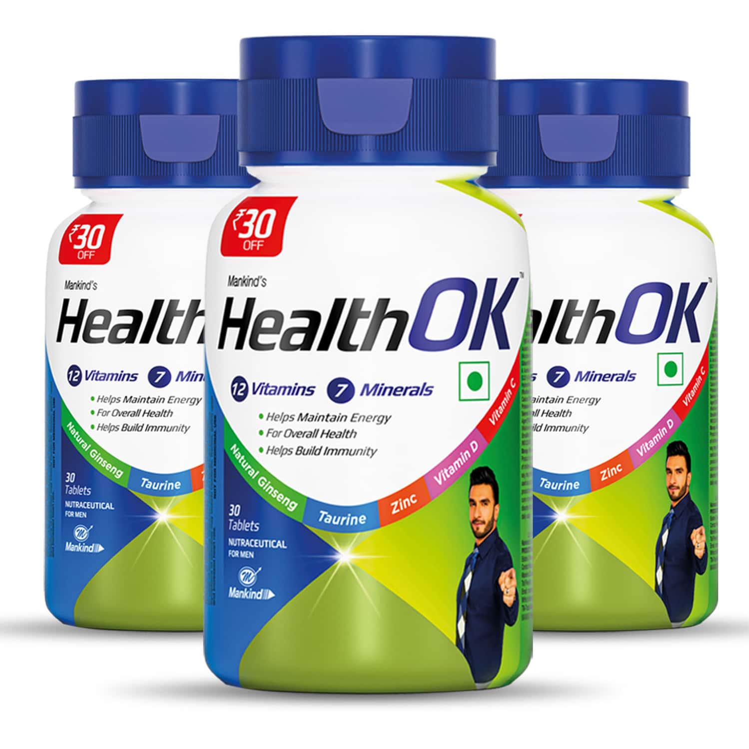 Health Ok Daily Multivitamin For Energy & Overall Health For Men30 Tablets X 3 (3 X 30 Tablets)
