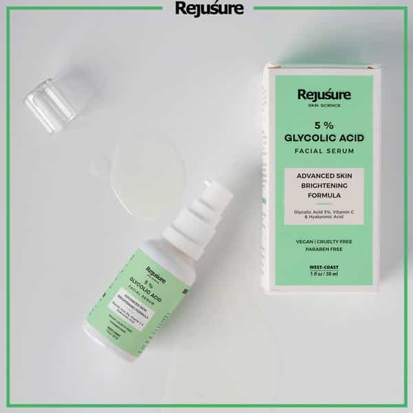 Rejusure 5% Glycolic Acid Facial Serum Reduces Pigmentation Dark Spots & Acne - 30 Ml