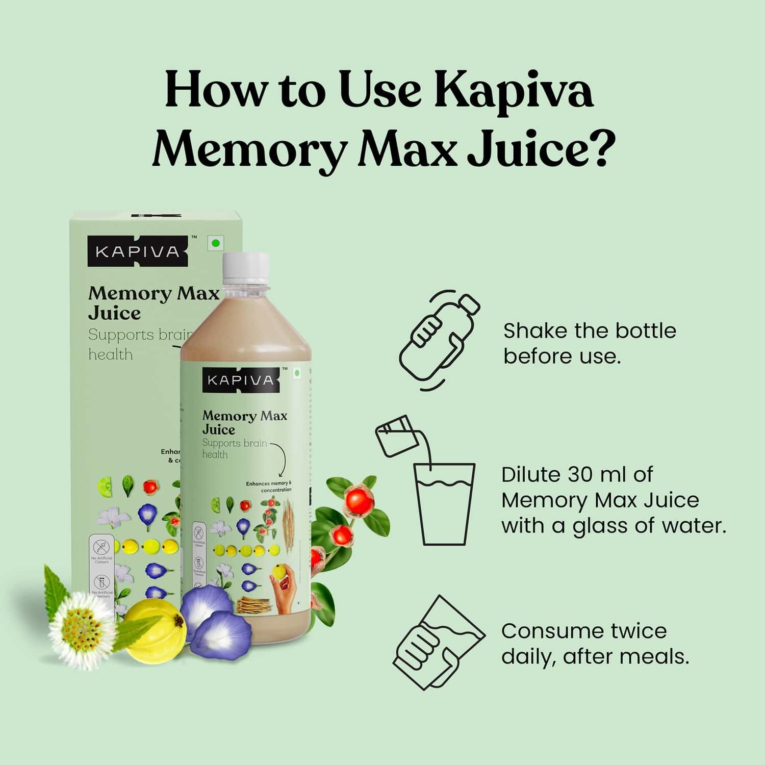 Buy KAPIVA MEMORY MAX JUICE FOR ENHANCED MEMORY & FOCUS WITH 5 POTENT AYURVEDIC HERBS Online