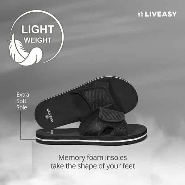 Liveasy Essentials Men's Diabetic & Orthopedic Velcro Slippers - Black - Size Uk 8