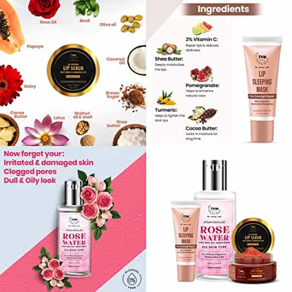 Tnw The Natural Wash Combo With Lip Sleeping | Lip Scrub And Steam Distilled Rose Water
