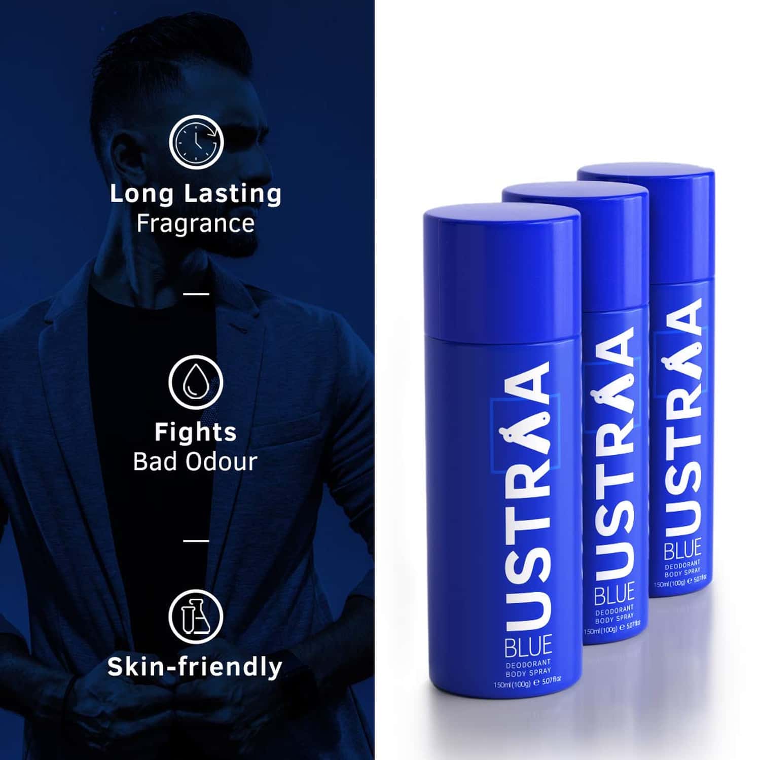 Buy BLUE DEODORANT BODY SPRAY, 150 ML SET OF 3 Online & Get Upto 60