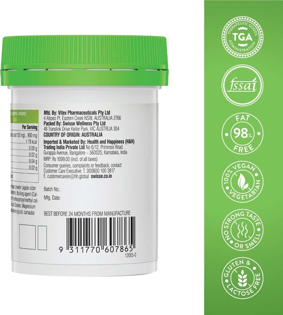 Buy SWISSE HIGH STRENGTH APPLE CIDER VINEGAR TABLETS SUPPORTS DIGESTION