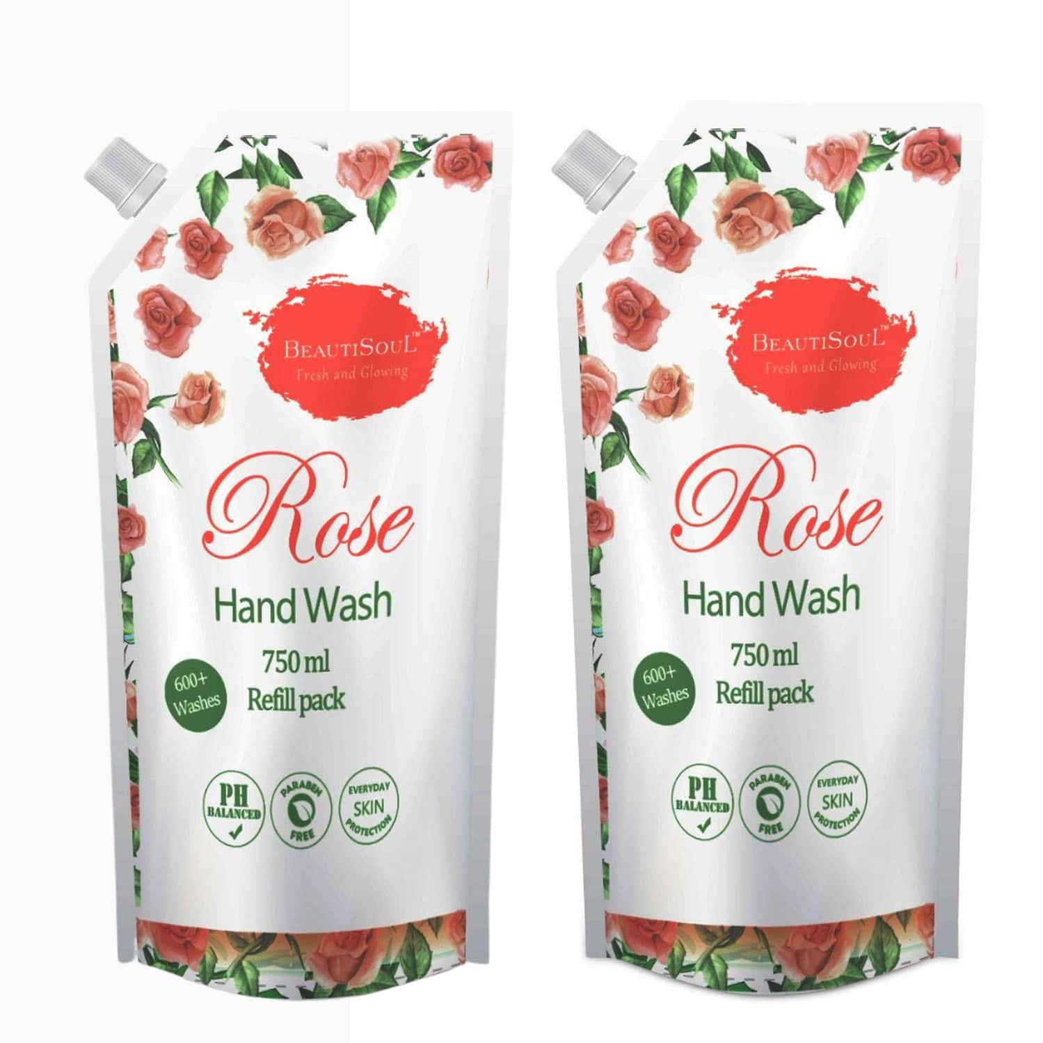 Beautisoul Rose Liquid Handwash Refill With Pure Rose & Glycerin|Ph Balanced (Pack Of 2 | 750ml)
