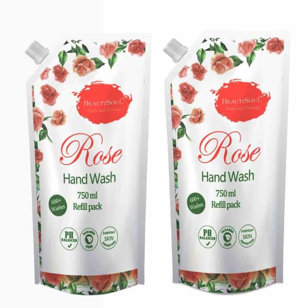 Beautisoul Rose Liquid Handwash Refill With Pure Rose & Glycerin|Ph Balanced (Pack Of 2 | 750Ml)