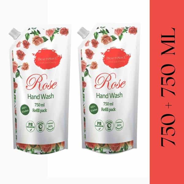 Beautisoul Rose Liquid Handwash Refill With Pure Rose & Glycerin|Ph Balanced (Pack Of 2 | 750Ml)