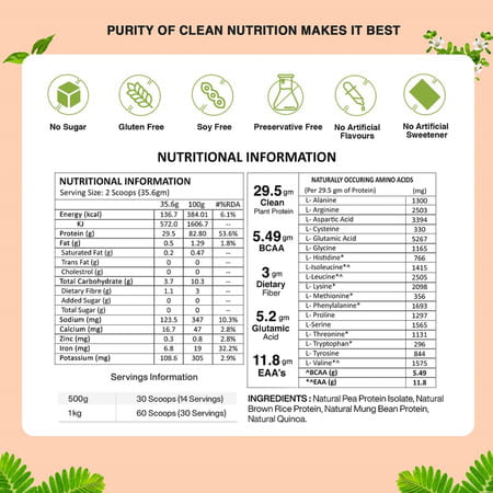 Vegan Greens Everyday All Natural Plant Protein. Clean Protein For Everyday Fitness 500G, Unflavored