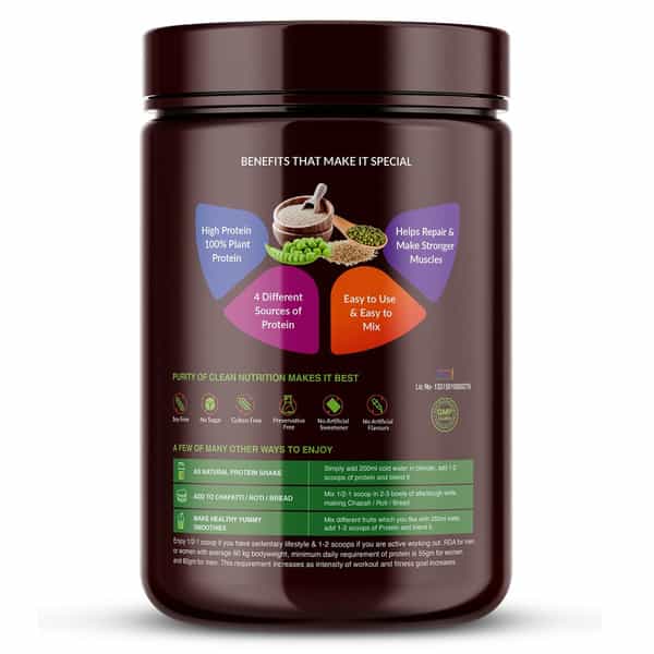 Vegan Greens Everyday All Natural Plant Protein. Clean Protein For Everyday Fitness 500G, Unflavored