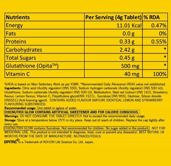 Chicnutrix Complete Skin Nutrition - Glutathione & Vitamin C For Spotless Skin - 2X20 Tabs