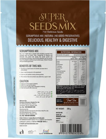 Nourishvitals Healthy Munching Combo |Super Seeds Mix+ Barbeque Sunflower Roasted Seed (200gm Each)