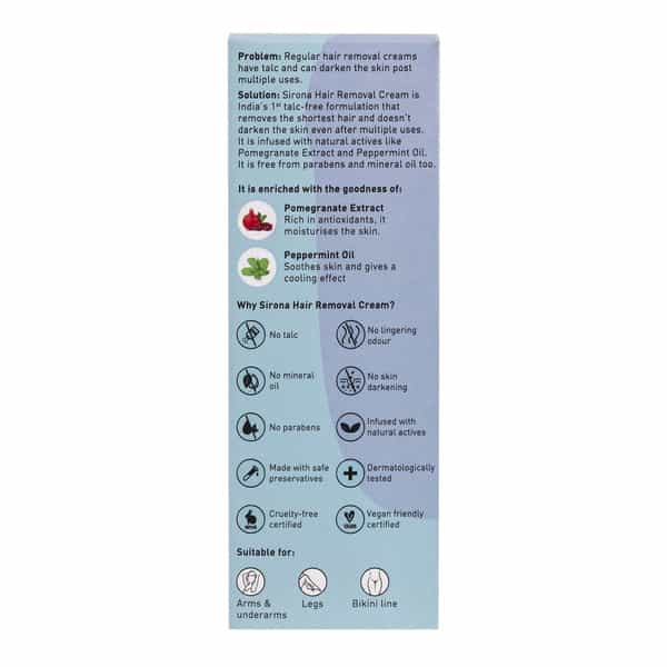 Sirona Hair Removal Cream For Arms Legs Bikini Line & Underarm - 100 Gm