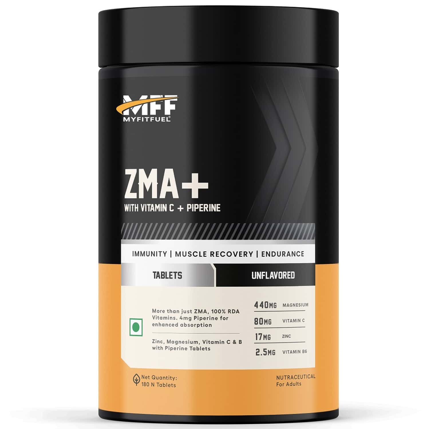 Myfitfuel Zma+ (zinc | Magnesium | Vitamin B6 | Vitamin C & Piperine 95%) | 180 Tablets