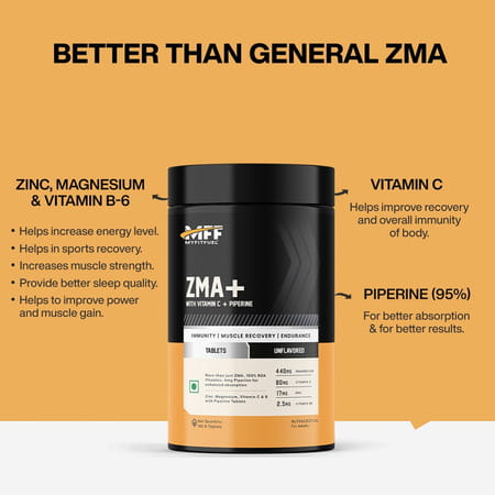 Myfitfuel Zma+ (Zinc | Magnesium | Vitamin B6 | Vitamin C & Piperine 95%) | 180 Tablets