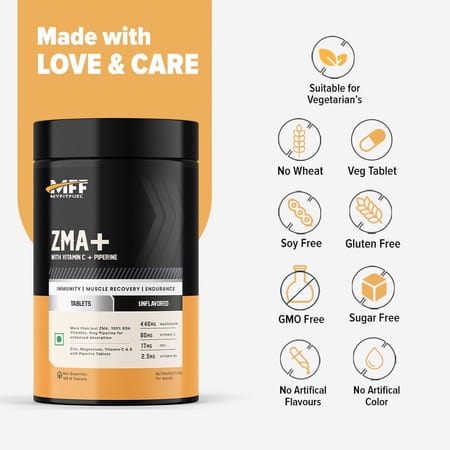 Myfitfuel Zma+ (Zinc | Magnesium | Vitamin B6 | Vitamin C & Piperine 95%) | 180 Tablets