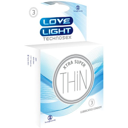 Love Light Xtra Super Thin - Natural Rubber Latex | Extra Lubricated | Reservoir Tip | 0.043um - 3n