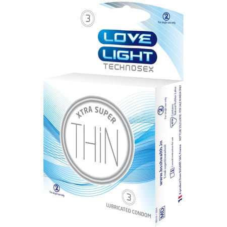 Love Light Xtra Super Thin - Natural Rubber Latex | Extra Lubricated | Reservoir Tip | 0.043um - 3n